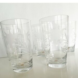 Vintage etched glass highball floral pattern made in Romania Set of 5 glasses